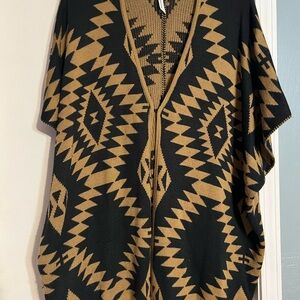 Collection Black and Tan Knit Poncho